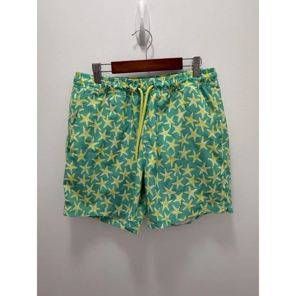 J.Crew‎ Flex Swim Trunks Men's Size S Green Starfish Print Mesh Lined j crew